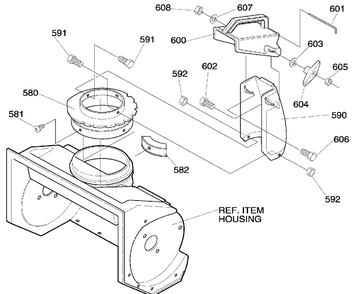 Discharge Chute Assembly Diagram and Parts List for 620000X30NC 2004 Briggs and Stratton Snow Blower